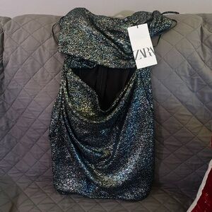 Zara Women's Mini Dress Multicolor Cut Out Pattern Small Size New With Tags